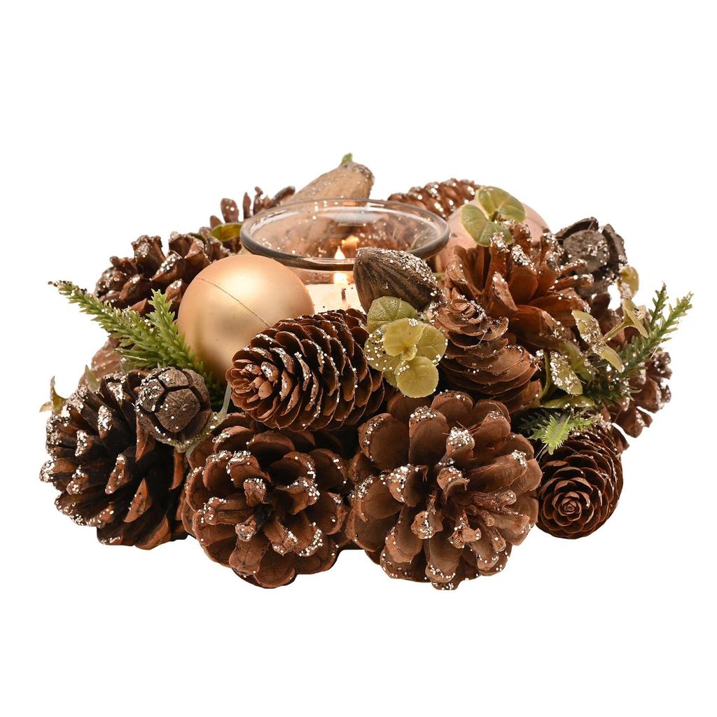Gold Glitter Pinecone Candleholder with 1 Glass