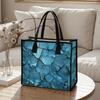 Blue Cracked Pattern Tote Bag Casual Large Capacity Daily Shoulder Handbag