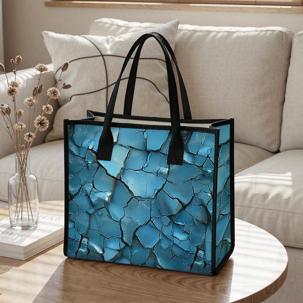 Blue Cracked Pattern Tote Bag Casual Large Capacity Daily Shoulder Handbag