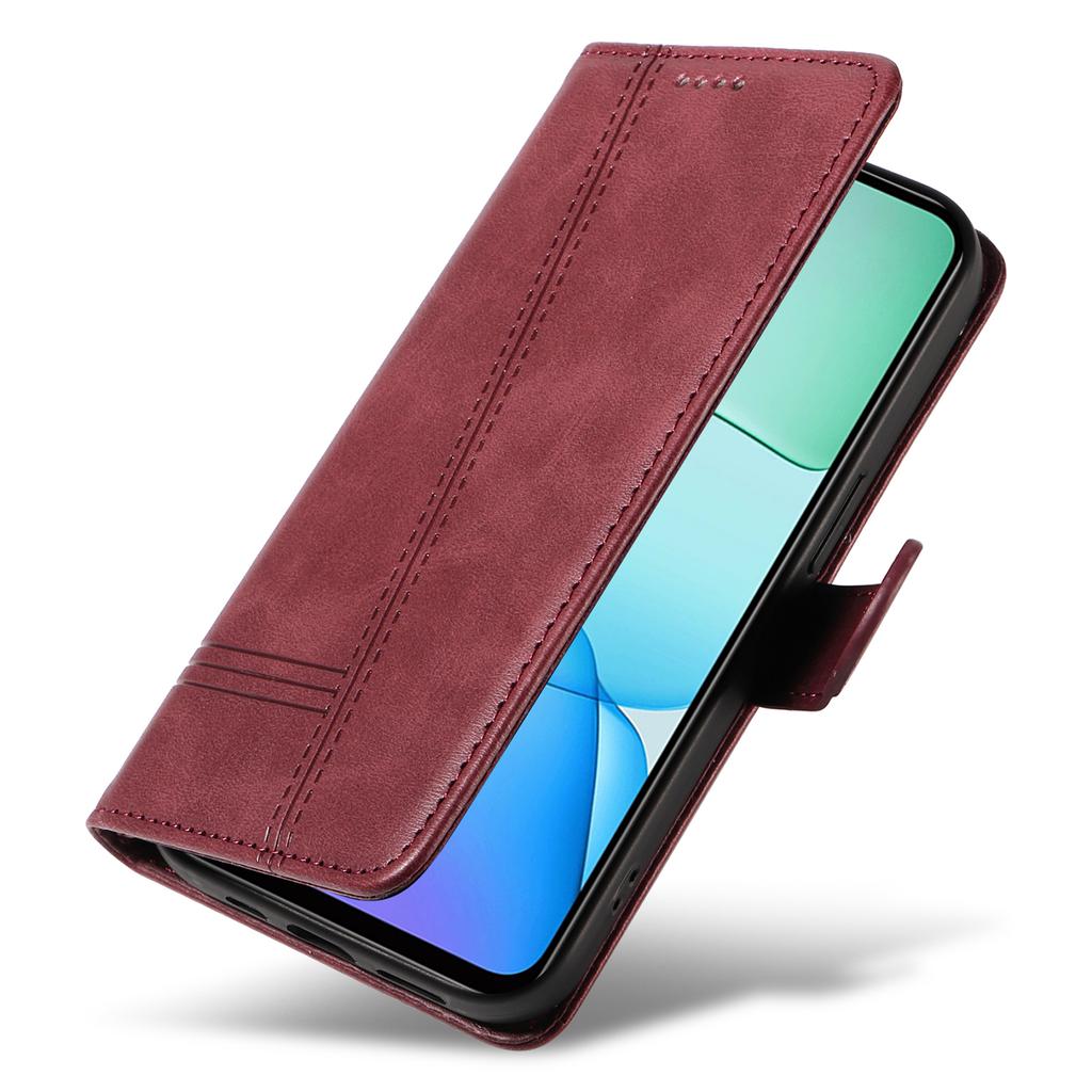 For Xiaomi Redmi 13 5G/13 4G Anti-Scratch Phone Case Imprinted Line PU Leather Cover Wallet with Wrist Strap