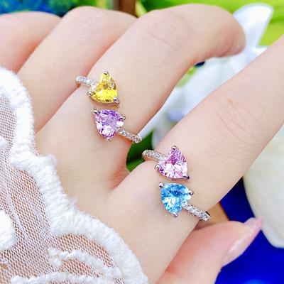 Mode Licht Luxus Vielseitig Nische Rosa Diamant Liebe Offenen Herz Ring Intarsien Mit Hohem Kohlenstoff Diamant Kontrast Farbe Täglichen Neue Frauen
