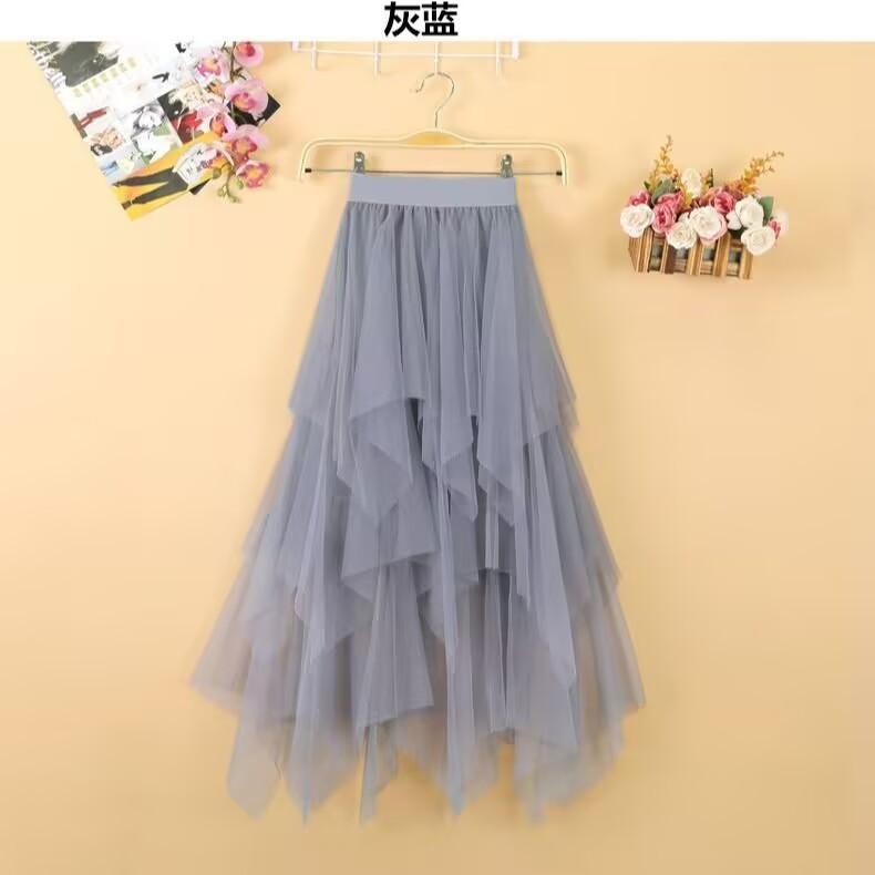 Sommer Damenrock Harajuku Casual Tüll Unterteil Mode Hohe Taille Midi Mesh Röcke Damenbekleidung