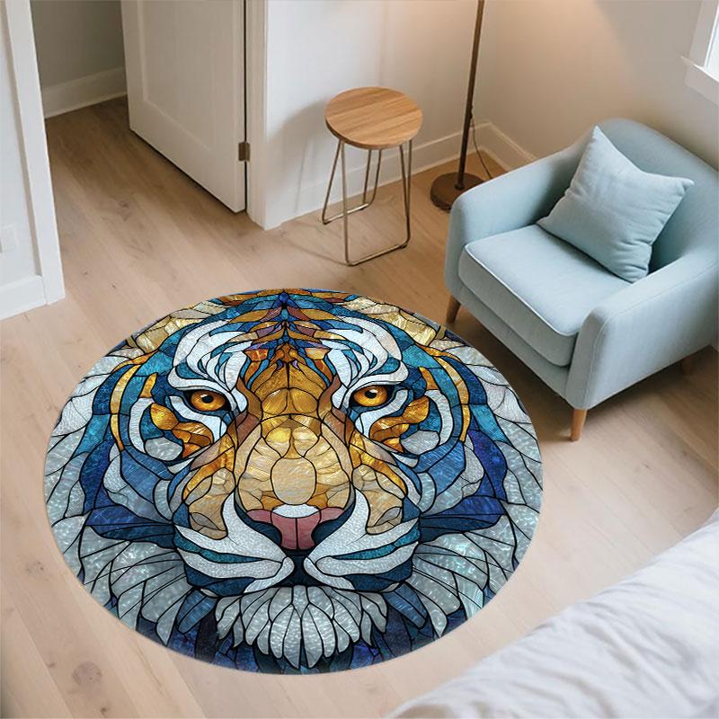 Tiger pattern round rug,Carpet Rug for Living Room Bedroom Playroom ,Non-slip Floor Mat,Holiday Gifts and Birthday Gifts.