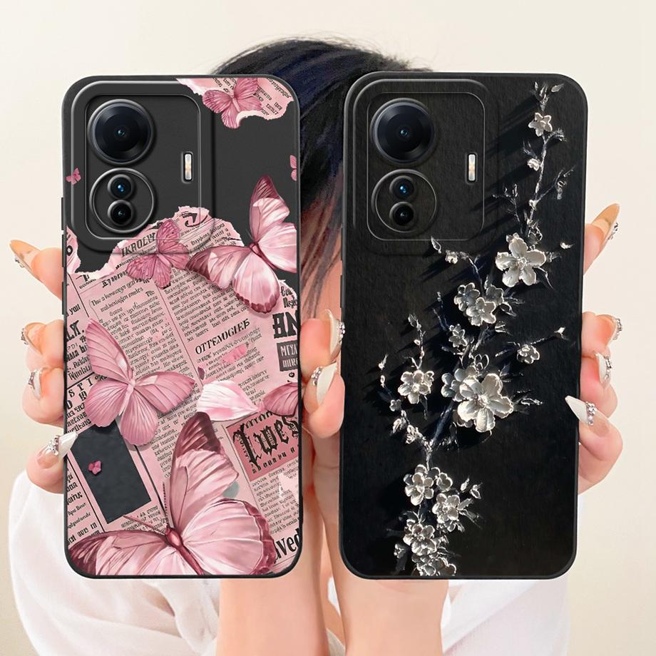 Soft Silicone Funda For Vivo S15e Vivo T1 T1Pro 5G IQOO Z6 Pro Phone Case Vintage Starry Cherry Bow Print Daisy Bumper Anti-fall