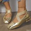 Fashionable New Retro Gold Square Toe Shallow Mouth Versatile Women's Shoes Low Heel Cross Elastic Ballet Women's Single Shoes