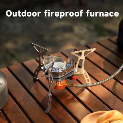 Windfester Campingkocher, Gasbrenner mit Brennkartuschenadapter, Piezozünder, Tragetasche, Faltbar