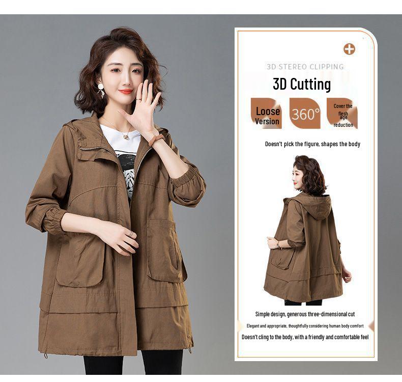 Korean Style Loose Mid-Length Trench Coat for Women, 2025 Spring/Autumn New Fashion for Middle-Aged Moms