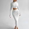 Women's Neckline Long-sleeved Crop Top Slim-fit Trouser Skirt Suit
