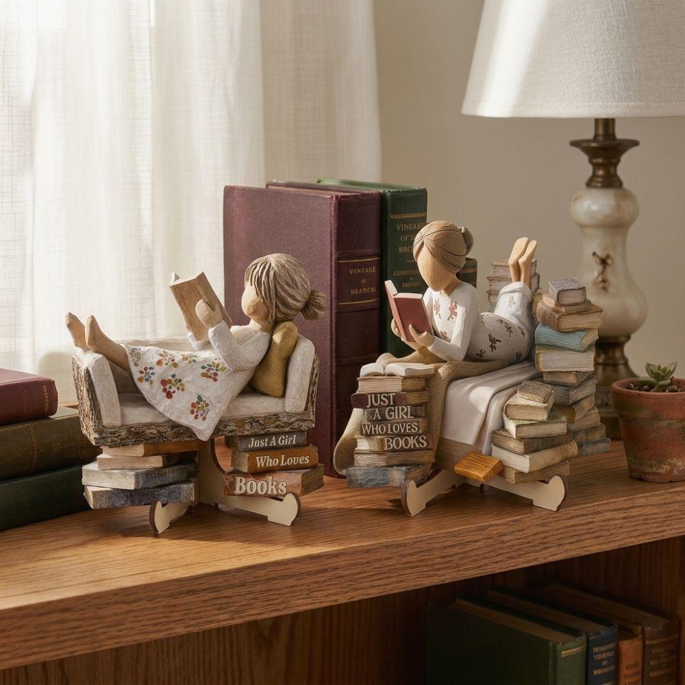 with Stand Book Lovers Statues Reading Tabletop Sign Living Room Bookcase