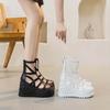 Fashion 10CM Genuine Leather Women Summer Weave Shoes Mules Shoes Punk Ankle Booties Sandals Platform Wedge Platform Wedge Hollow ZIP