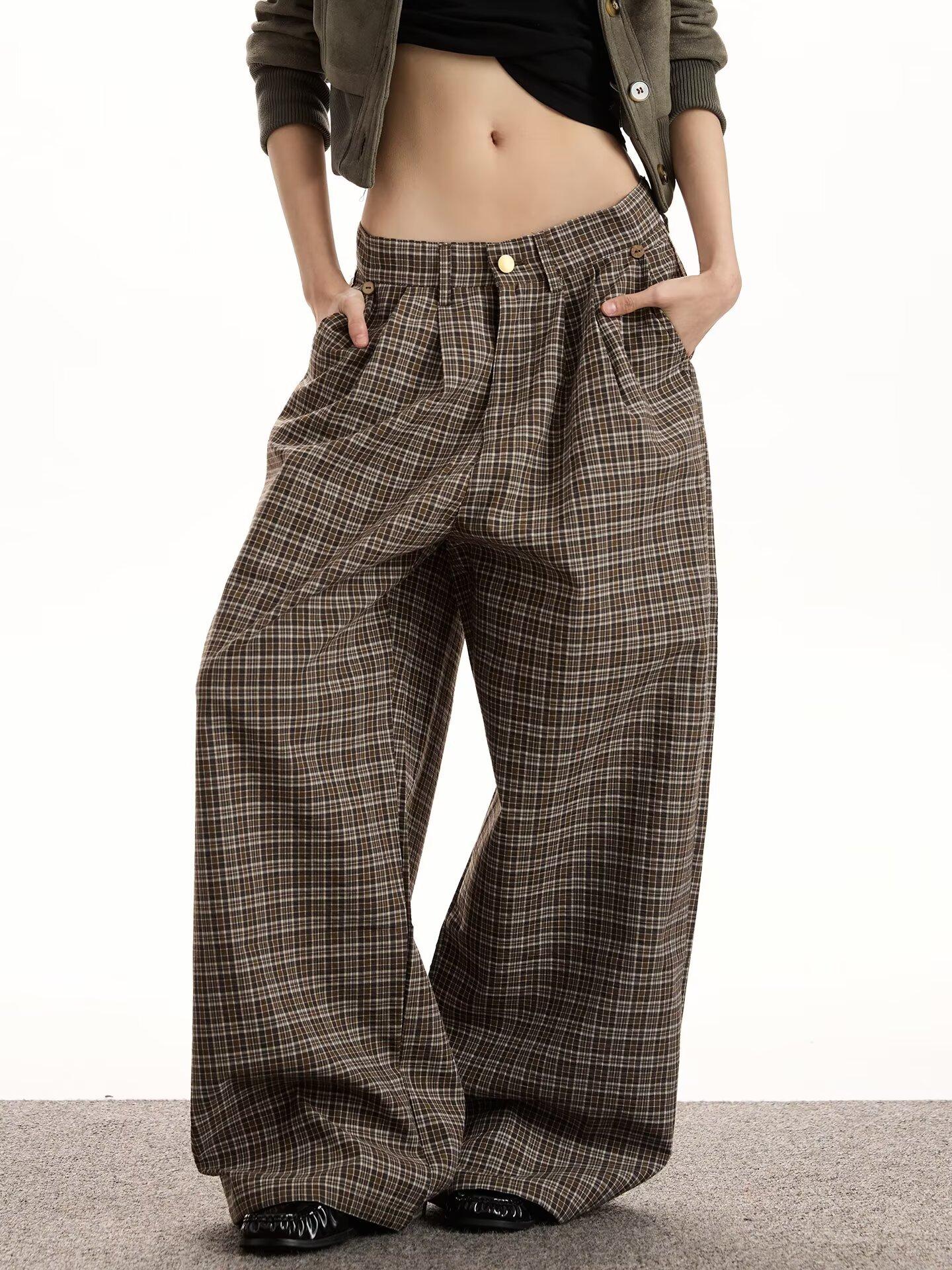 Retro plaid seersucker casual pants men`s