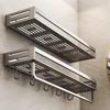 Space Aluminum Bathroom Wall Shelf With Hooks And Oxidized Finish For Toilet Storage