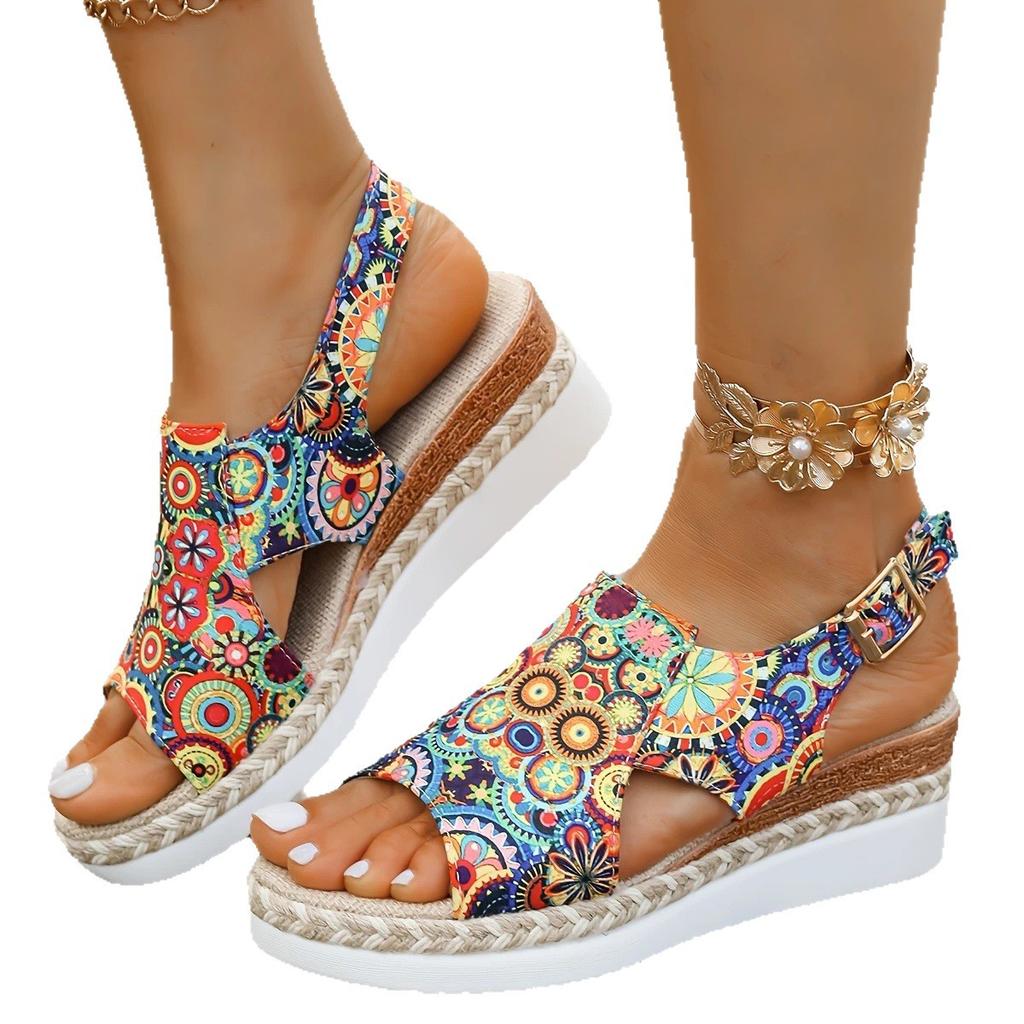Fashion Zapatos Mujer Hot Sale Fashion Comfortable Floral Sexy Banquet Fish Mouth Soft Buckle Light Sandals Women's Casual Wedge Shoes