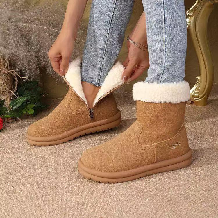 Women's Large Size Soft Sole Winter Warm Anti-slip Fur One Snow Boots Padded Lined Ankle Boots Anti-slip Outdoor Sports Cotton Boots