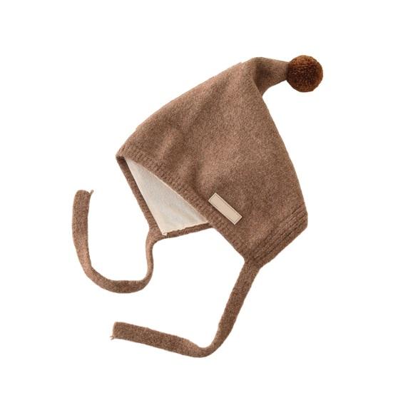 

Детская шапка с плюшевым помпоном, на шнуровке, теплая, эластичная, зимняя шапка, удобная свободная посадка, детская шапка для холодной погоды кофейный