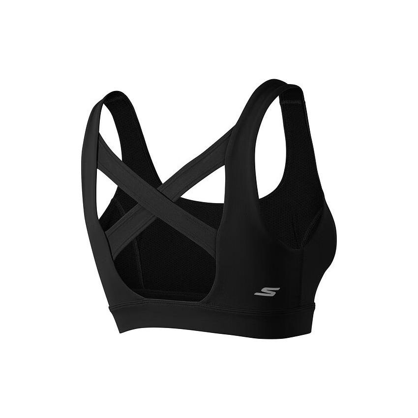 Skechers Solid Color Stretch Knit Sports Bra Women underwear Carbon-Black P423W165-0018