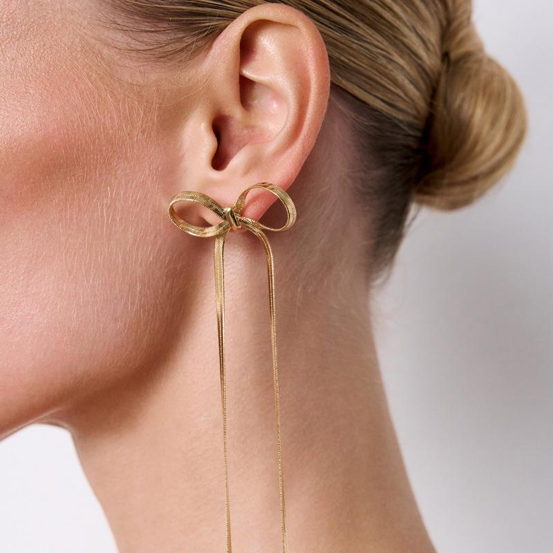 European-American Bow Snake Bone Stud Earrings: Luxurious, High-End Fashion for Women