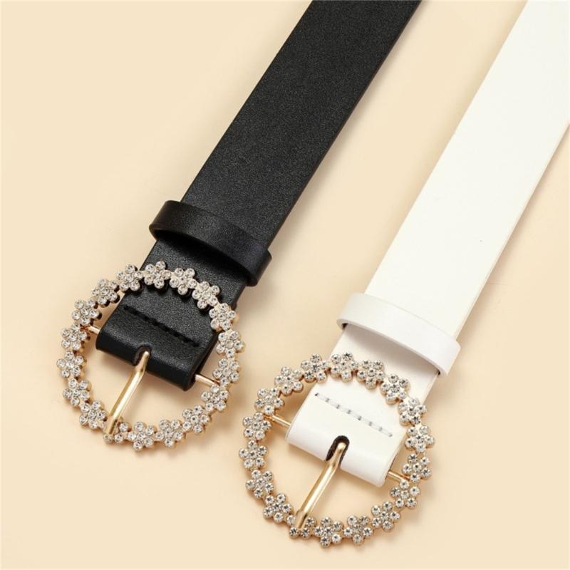 Stylish Rhinestones Embellished Waist Belt Soft PU Leather Waist Girdle Adjustable Strap For Dresses And Outfits
