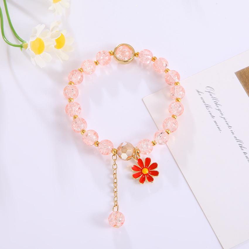 Exquisite Daisy Flower Bracelets Solid Color Beaded Elastic Rope Wristband Women Girls Jewelry Gifts