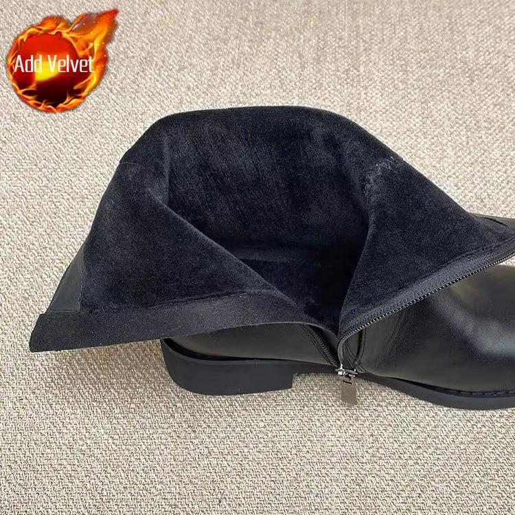Fashion Fleece-Lined Leather Middle Heel Women's Half High Boots Cosplay New in Goth Trend 2025 Work Y2k Hot Pu 39 Ladies Mid Calf Shoes