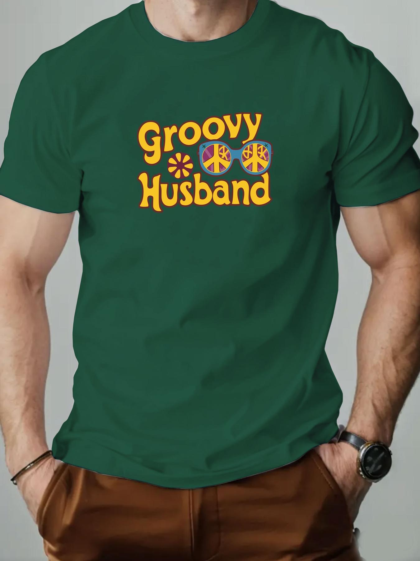 Mens Cotton TShirt Groovy Husband Summer Round Neck Short Sleeve Graphic Breathable Fashion Casual TShirt 4XL