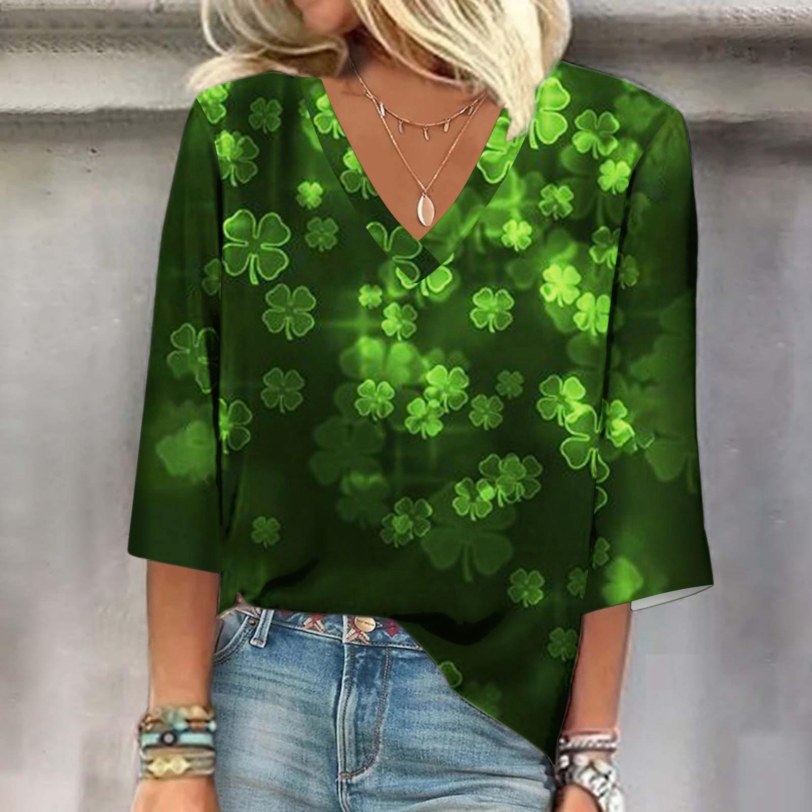 

Женская модная свободная футболка с v-образным вырезом и семью рукавами St. Повседневный топ с принтом Paclitus Day L