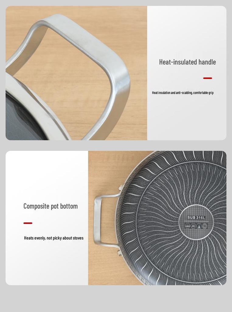 Deepened 316 Stainless Steel Non-Stick Double-Handle Pan for Pancakes - Compatible with Induction and Gas Cookers