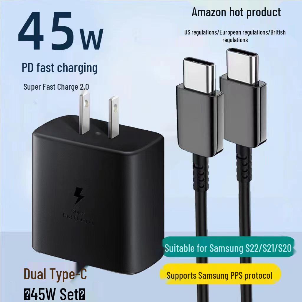 Compatible with Samsung S22/S21/Note10, PD45W Ultra-Fast Dual Type-C Charger, EU & US Standard