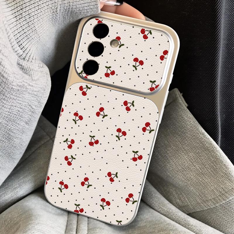 Lemon Cherry Fruit Leather Lanyard Case For Samsung S26 S25 Ultra S24 S23 S22 Plus S21 FE A16 A17 A26 A36 A37 A54 A55 A56 A57 5G Cover
