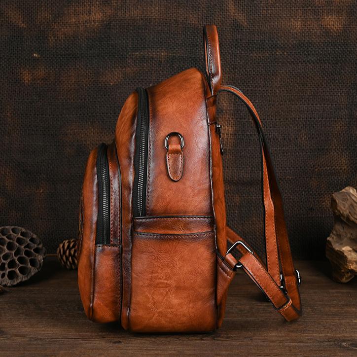 Johnature Zaino da donna vintage fatto a mano con totem in rilievo, grande capacità, borse da viaggio per il tempo libero