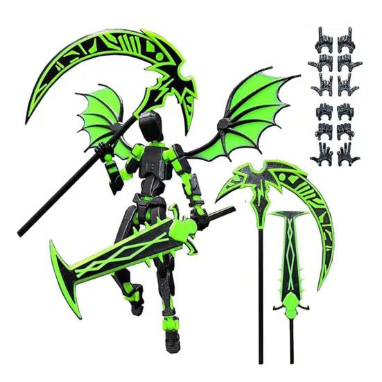 Teufelsroboter Actionfigur mit Flügelwaffen-Zubehör Bewegliche Gelenke 3D-gedrucktes Robotermodell Spielzeug Stressabbau Artikulierte Dummy-Figur Dekoration