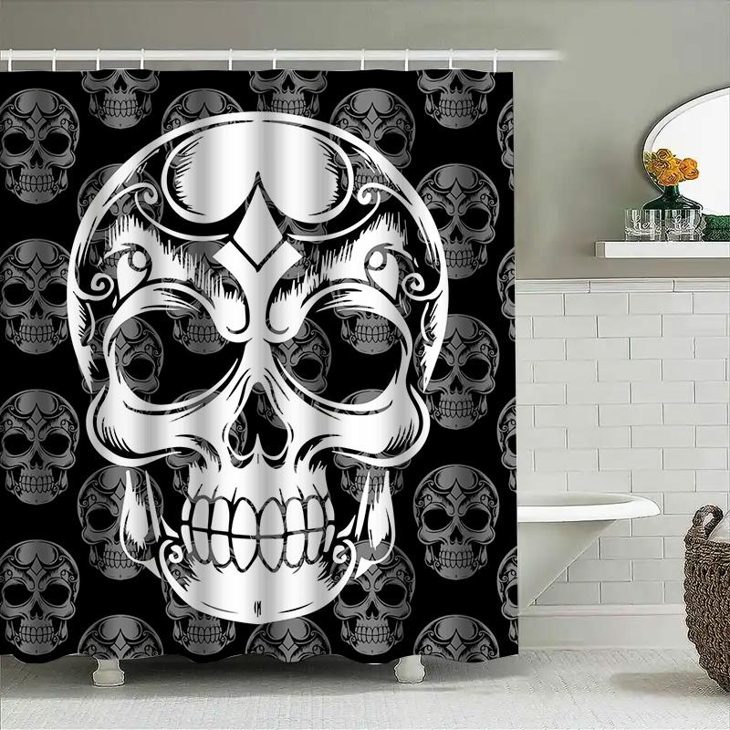 

Tuniu Skull Pattern Shower Curtain Black Grey Gothic Horror Room Decor Bathroom Curtain W60H190(CM)-1 Pcs
