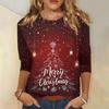 Weihnachten Limitierte Edition Damen 3D Roter Weihnachtsbaum Aufdruck Rundhals Langarm T-Shirt Mode Lässig Langarm Oberteil