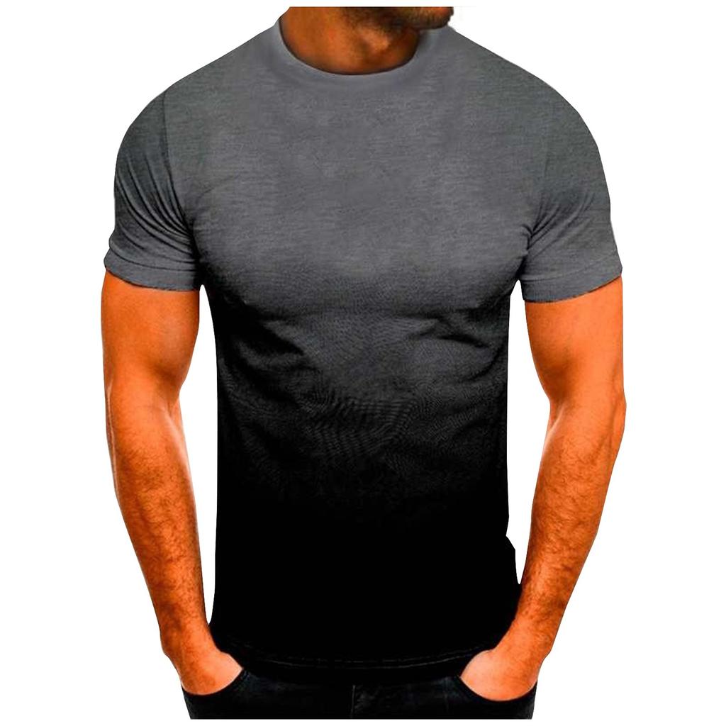 Men's Summer Gradient Color Round Neck Shorts Sleeve T-Shirt Men's Casual Fashion Loose T-Shirts