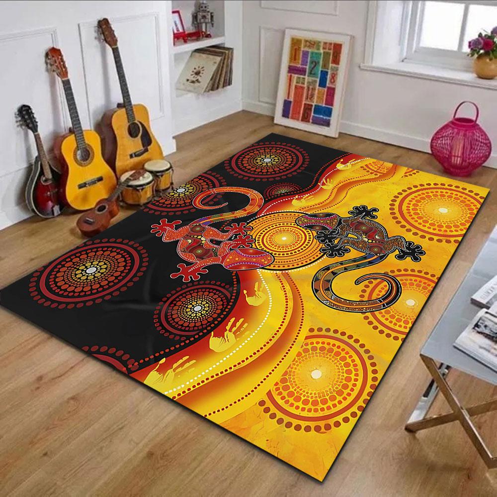 Aboriginal Style Geckos with Dot Art Patterned carpet, non slip mat suitable for living room and bedroom sofas