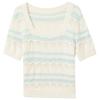 Sancai Women's 2025 Summer Hollow-Out Crochet Striped Square Neck Short Sleeve Knit Top