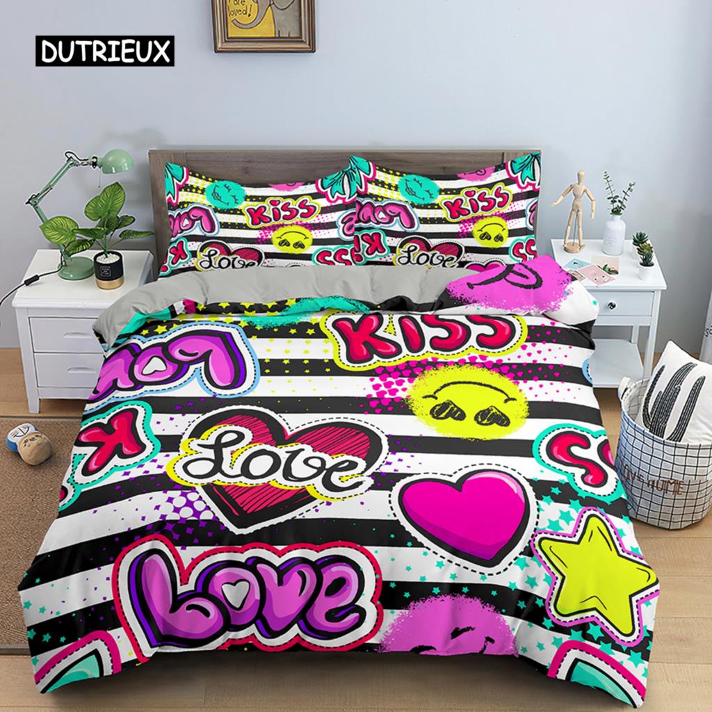 Red Lips Duvet Cover Set 3D Bedding Set Kiss Me Red Lips Bedclothes King Size Quilt Cover Sexy Lips for Women Men Bedroom Decor