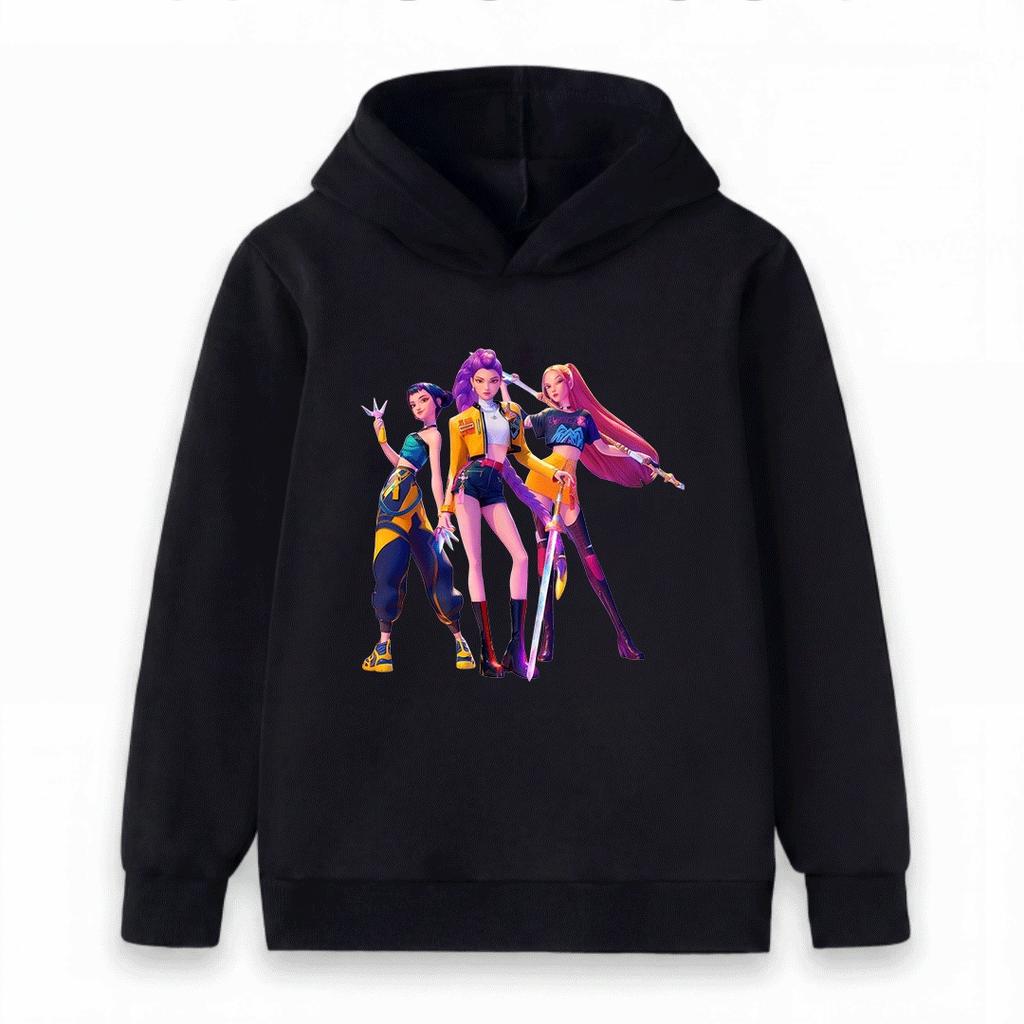 Girls Boys 3 Trendy Anime Girls Graphic Hoodie Casual Long Sleeve Pullover Sweatshirt For Kids Streetwear Hip Hop Style Tops