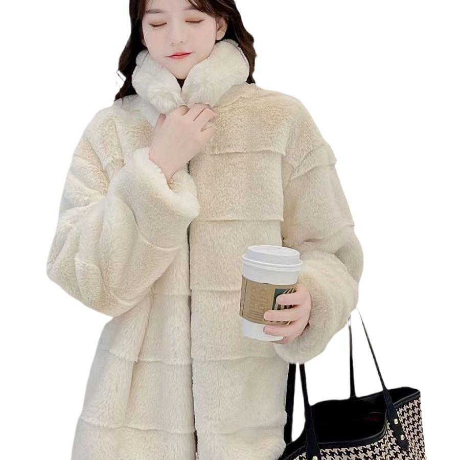 Autumn and winter new imitation Danish mink imitation fur women's thickened winter coat women's stand-up collar short zipper