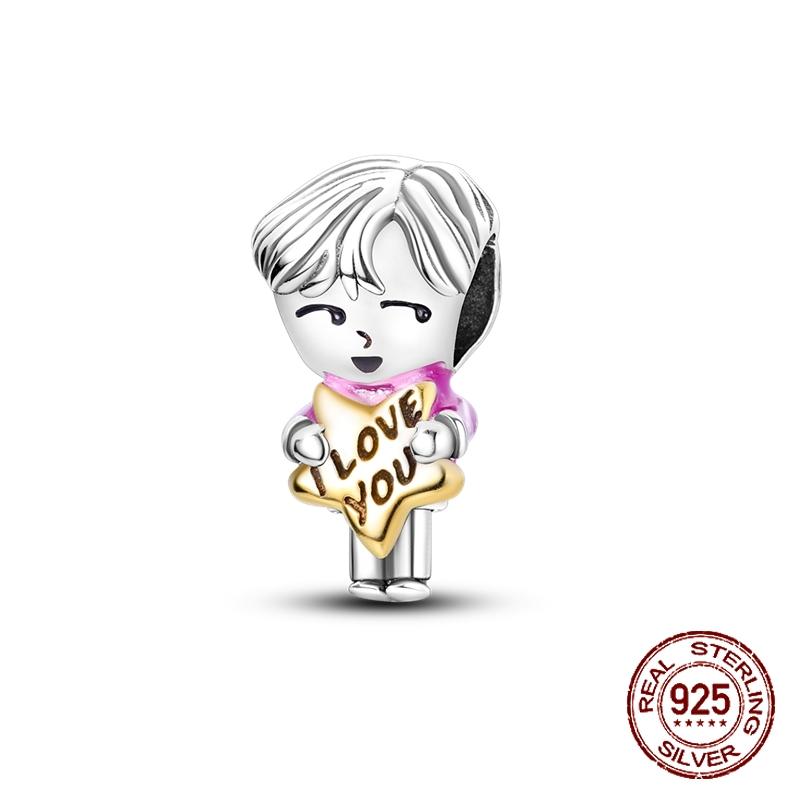 925 sterling copper boys and girls lovers pendant charms Fit 4MM hole diameter bracelet charm beads necklace Diy female Zircon