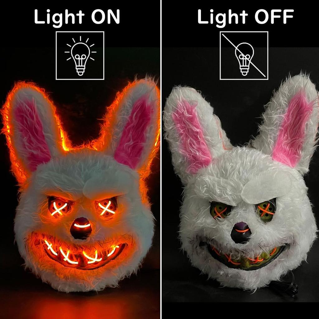 Mask Glowing Mask Halloween Mask Monster Rabbit Funny Kids Mask Realistic Party Event Scary Mask Costume Accessory Mask Tool Halloween Glowing Dance