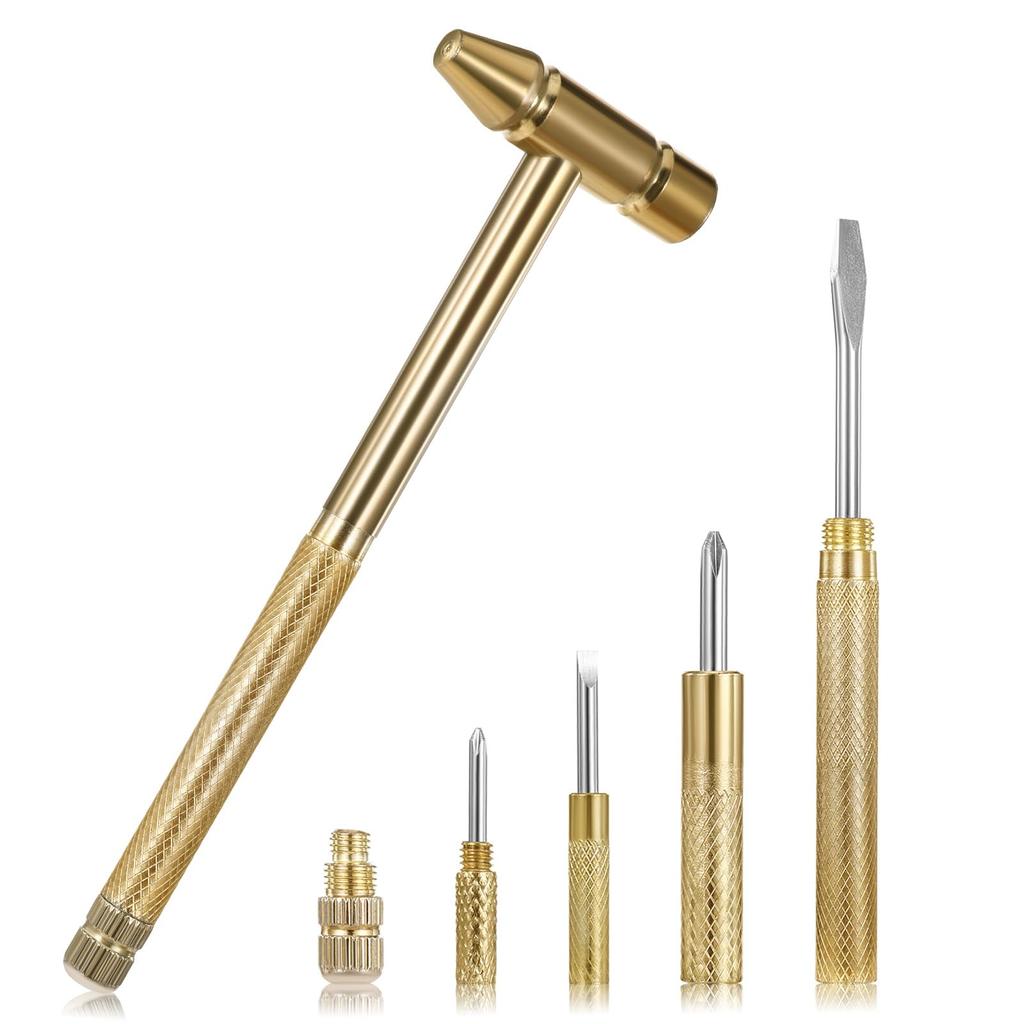 Copper Hammer Rubber Head Hammer 6 In 1 Multifunctional Porcelain Hammer Built-in Small Screwdriver Indoor Outdoor Mini Tool