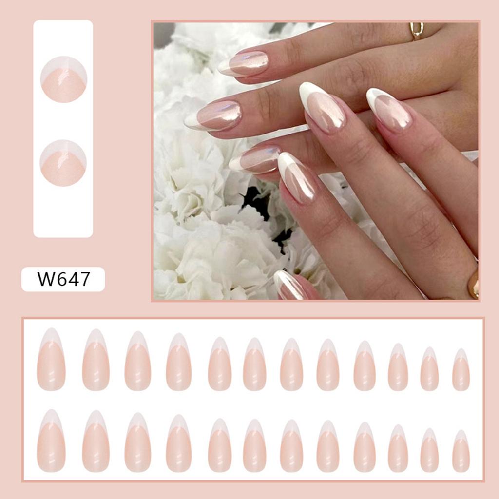 Pack of 24 Natural Short Square Glitter Design Glossy Fake Nails Full Cover False Nails Fit for Women Girls DIY Manicure