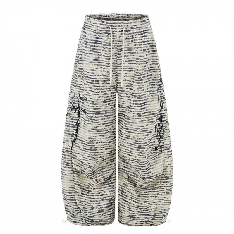 Womens Gradient Striped Sweatpants Loose Wide Leg Drawstring Joggers Streetwear Jazz Dance