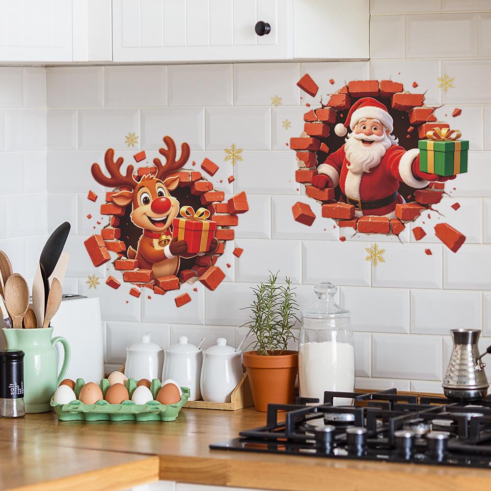 Creative Hole Christmas Santa Reindeer Bathroom Toilet Room Decoration Wall Sticker
