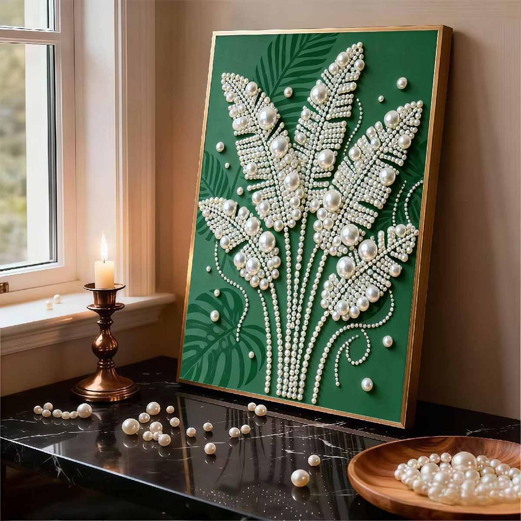 Crystal Pearl Painting 5D DIY Frame Decoration Painting Leaves Home Wall Decoration Transparent Pearl Gemstone Painting Picture Art Crafts