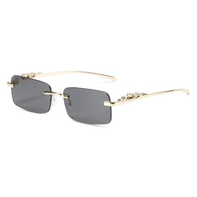 Quality Cheetah Decoration Frameless Square Sunglasses Men Women Retro Rimless Rectangle Leopard Head Metal Sun Glasses UV400