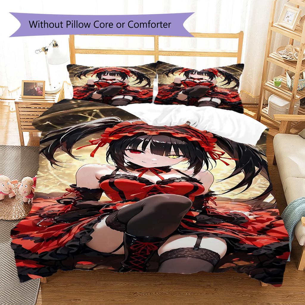 Kurumi Muster Bettwäsche, Steppbett Set Steppbettbezug Kissenbezug Zuhause Geburtstagsgeschenk (1 Bettbezug + 2 Kissenbezüge, ohne Füllung)