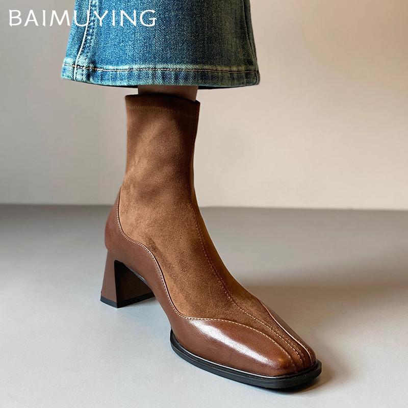 Winter Chunky Women Ankle Boots Suede Retro Designer Mid Heels Shoes 2025 Trend Designer Classic Pumps Goth New Botas De Mujer