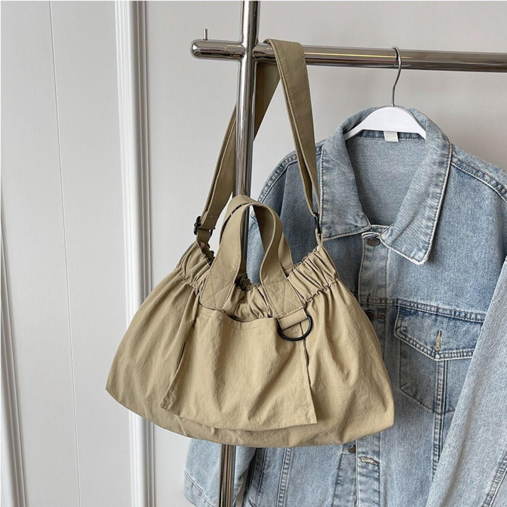 

Плиссированная холщовая сумка кроссбоди Магнитная застежка Большая вместимость Сумка на плечо Девочки khaki-no pendant